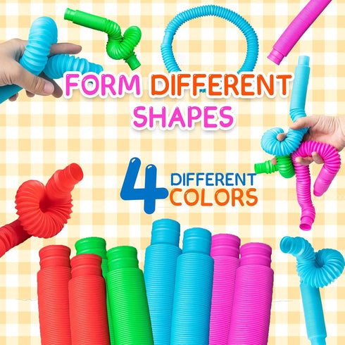 Pop Tubes Sensory Toys, Fidget Toys for Kids and Adults, Multi-Color Pop Tubes (4 Pack)