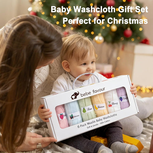 6 Pack 100% 10x10 Inches Muslin Baby Washcloths Cotton Ultra Soft and Absorbent Gentle for Newborn Skin Stretchable