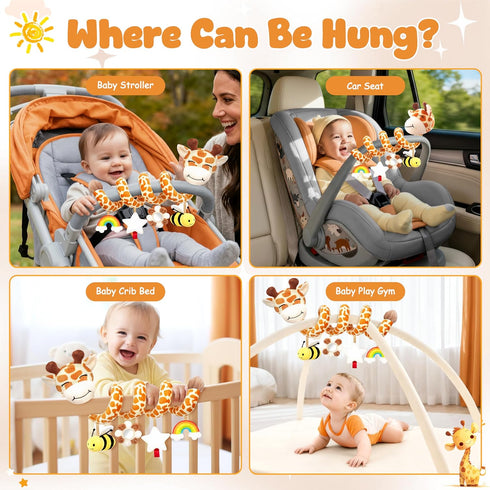 6-12 Stuffed Spiral Car Seat Baby Toys Months, Infant Giraffe Sensory Toys Hanging Stroller Accessories, Newborn Shower