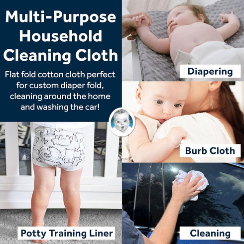 Multipack 5 Pack Gerber Unisex Baby Boys Girls Gauze Prefold Cloth Diapers White