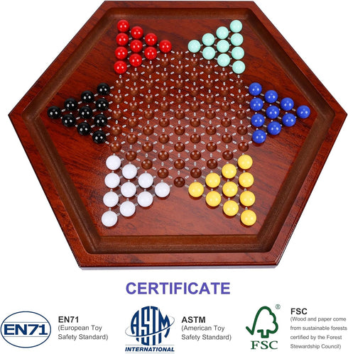 14 inches Set, 60+12 6 6 Offelec Wooden Chinese Checkers Colorful Acrylic Marbles in Colors, Classic Strategy Games
