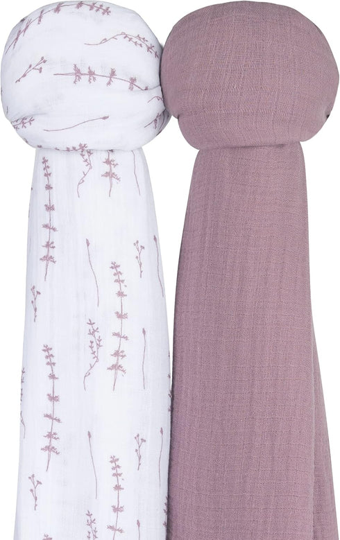 2-Pack 100% (47 47) Ely's & Co. Muslin Swaddle Blanket Cotton Muslin Extra-Large Swaddle Blankets x Solid + Printed
