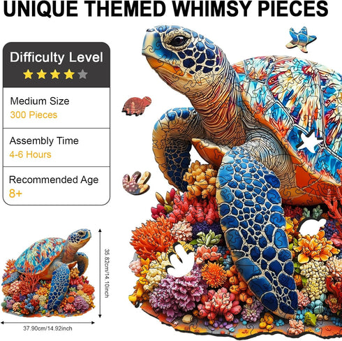 300 15*14in Sea Turtle Wooden Puzzle for Adults, Vibrant Coral Turtle Jigsaw Puzzle for Adults Piece, Unique Animal