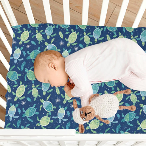 Vdsrup 39 27 5In Crib Sheets for Boys Girl Turtles Ocean Neutral Mini Crib Mattress Sheets Fitted, Blue Green Toddler