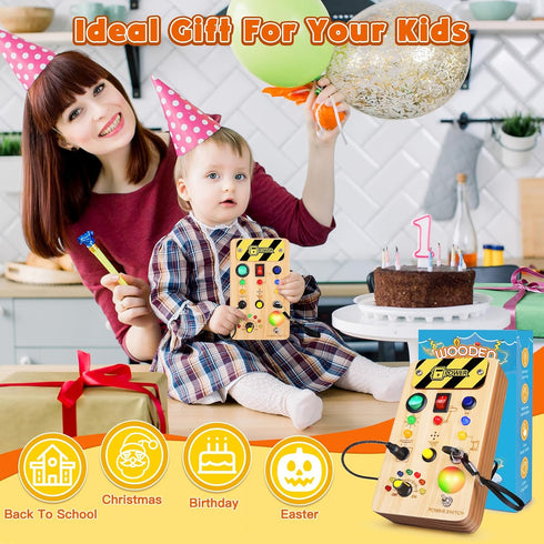 1-6 TINTECUSA Busy Board Montessori Toys for Toddler, Wooden Sensory Board Switch Toy with Color-Changing LED Light Up