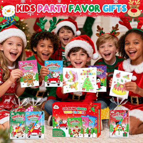 ZMLM 24 Pack 4-8, Christmas Coloring Books for Kids with Crayons,Party Favors for Kids Goodie Bags Stuffers