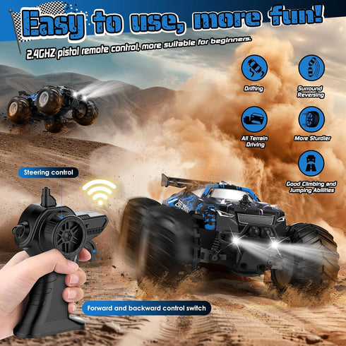 1:20, 10KM/H, 2 2.4GHZ, Remote Control Car, All-Terrain Remote Control Truck for Boys, Rechargeable Rc Truck with LED