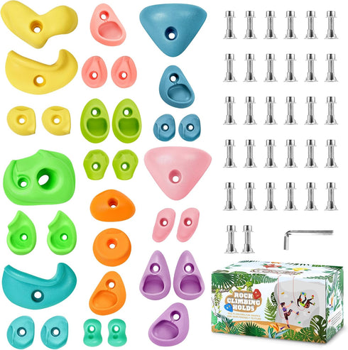 TOPNEW 32 Rock Climbing Holds - Multi Size Grips for Kids and Adults, Indoor and Outdoor Playground Play Set