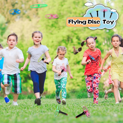 48 Pcs Flying Saucer Flying Disc Toy - Includes 16 String Launchers & 32 Flying Saucer for Outdoor Games