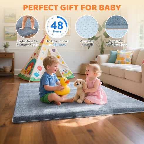 1.3" 47x47 Inch Tummy Omzer Baby Play Mat for Floor - Thick Foam Playpen Mats with Removable & Washable Cover for Time