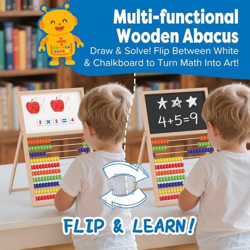 308 100 Counting Wooden Abacus for Kids Math - Double-Sided Blackboard Whiteboard for Toddlers with Magnetic Number