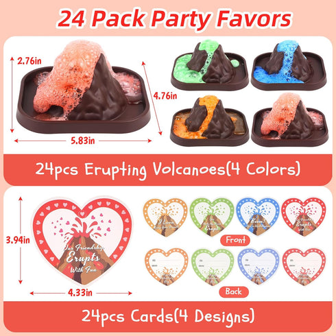 Jiribid 24 Pack 4 Valentines Day Gifts for Kids Classroom: Erupting Volcano Science Kit with Cards, Lava Colors, STEM