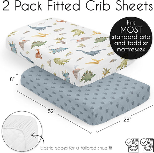 Set 2p Sweet Jojo Designs Watercolor Dinosaur Dino Boy Baby Fitted Crib Sheet Infant Newborn Nursery Toddler Bed Room