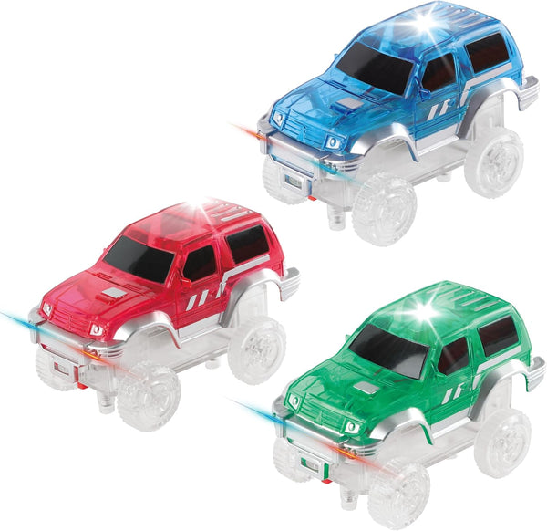 PicassoTiles 3 pcs Magnetic Toy Car Set, Light Up LED Compatible with Magnet Race Track for STEM Building Kits