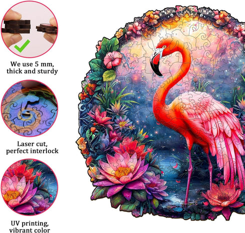 Wooden Puzzles for Adults, Flamingo Wooden Jigsaw Puzzles, Unique Animal Shape Wood Cut Puzzles for Puzzle Lovers
