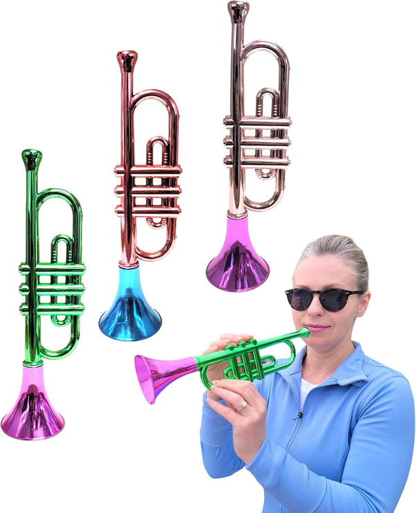 Metallic Trumpets (13 Inch) Plastic Noisemaker Music Toys for Kids Instruments Noise