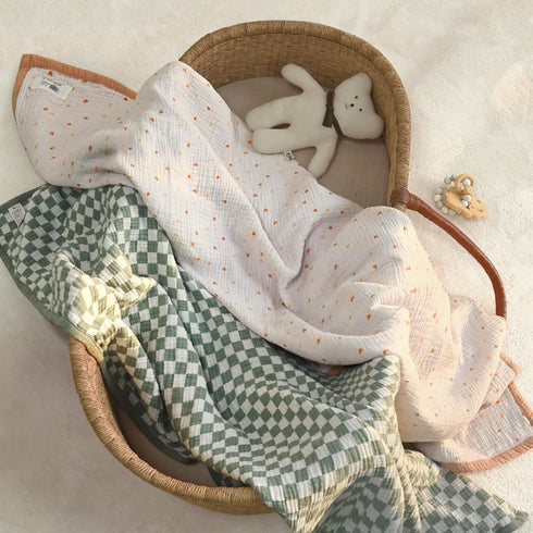 100% Tummy lulumoon Muslin Baby Blanket Neutral: Cotton Lightweight Crib Blanket - Modern Checkered Breathable for Time