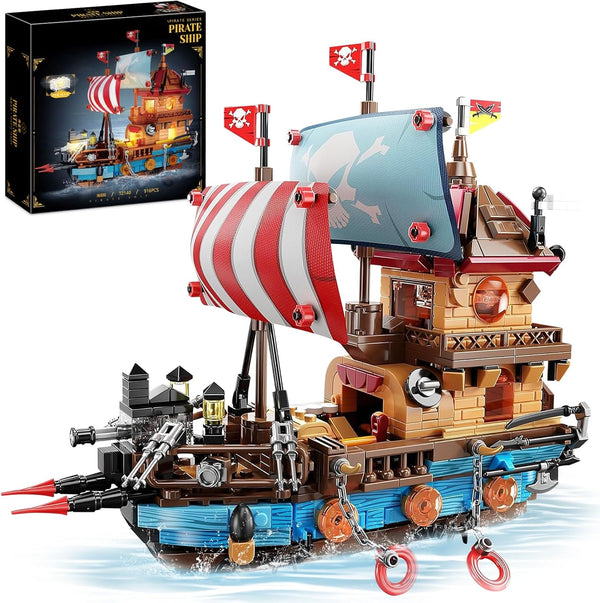 Vziimo Pirate Ship Building Sets with Lights, Creative Model Ship Boat Pirate