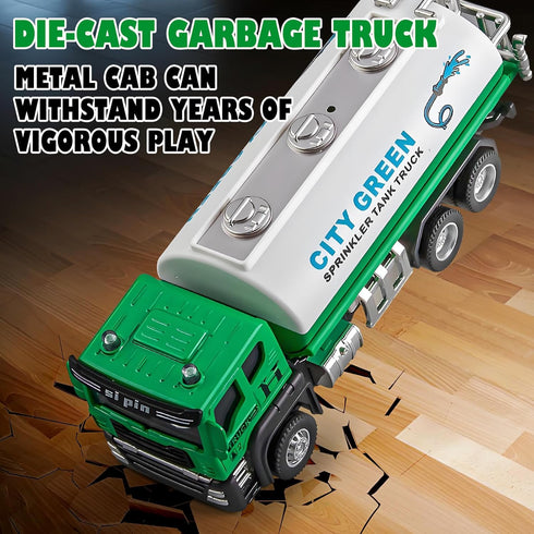 TAKGUD 4 Packs Set Die-cast Mini Garbage Truck Toy, Metal Trash Truck Vehicles for Kids, Friction Powered Recycling