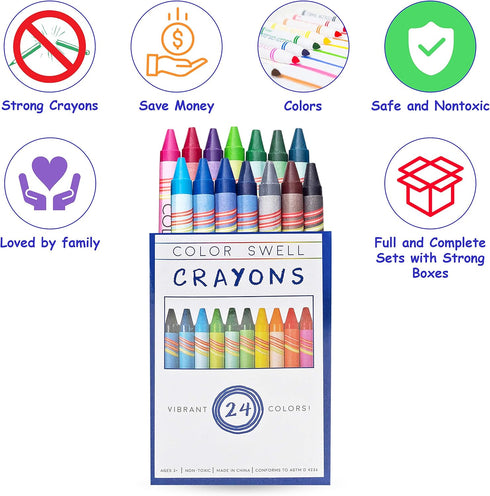 6 Packs 24 Count Color Swell Crayons Bulk of Vibrant Colors Teacher Quality Durable for Families Class Party Favors
