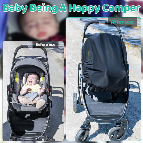Stroller Sun Shade Cover, Baby Car Seat Carrier Sunshade, Dark Shade Cuts 96% UV Rays
