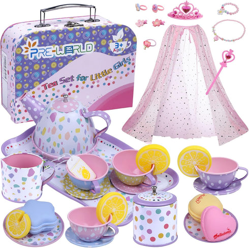 Tea Party Set for Little Girls,PRE-WORLD Princess Tea Time Toy with Food