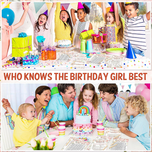 Fumete Birthday Party Games - 100 Pcs Who Knows The Birthday Girl Game with 20 Pencils, Girly Birthday Cards Set for