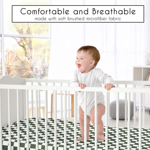 Sweet Jojo Designs Fitted Baby Crib Sheets (Green Gingham Checkered) for Boys or Girls, Infant Nursery, Toddler Room