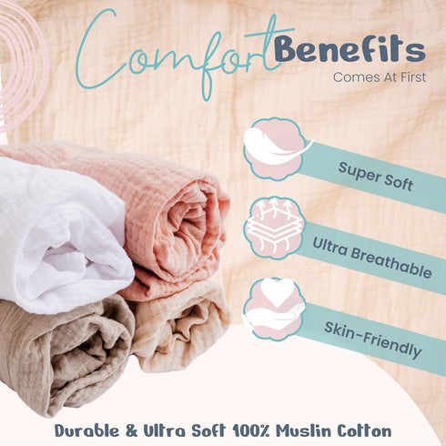 100% 120GSM (4 Pack Muslin Changing Pad Cover Ultra Soft Baby Changing Pad Covers for Girls and Boys - Easy wash Diaper