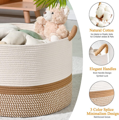 (20"x13"),Woven KAKAMAY Large Blanket Basket Baskets for storage Baby Laundry Hamper, Cotton Rope Blanket Basket