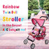 Twin Baby Doll Stroller - Toy Stroller with Storage Basket for Baby Doll Accessories, Polka Dot Design, Folds Easily