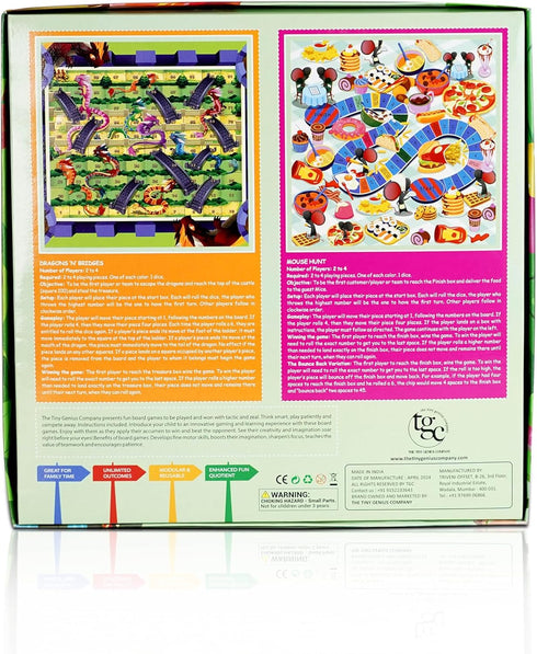 TGC 2-in-1 Board Games for Kids, Ages 5+, 20x20 Inch Folding Board for 2-4 Players, Fun Family Game Nights & Travel