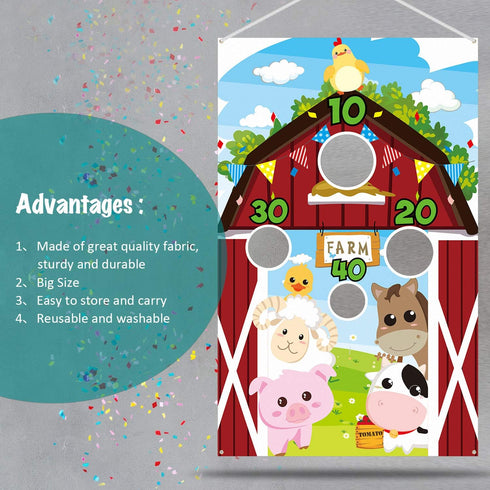 Farm Animals Toss Game with 3 Nylon Bean Bags, Indoor and Outdoor Party Game for Kids, Farmer Theme Decorations