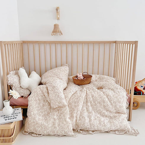 59X79'', 2-Layer AOJIM Kids Muslin Duvet Cover with Forest Themed Patterns, Pure Cotton Toddler Comforter Cover Ruffled