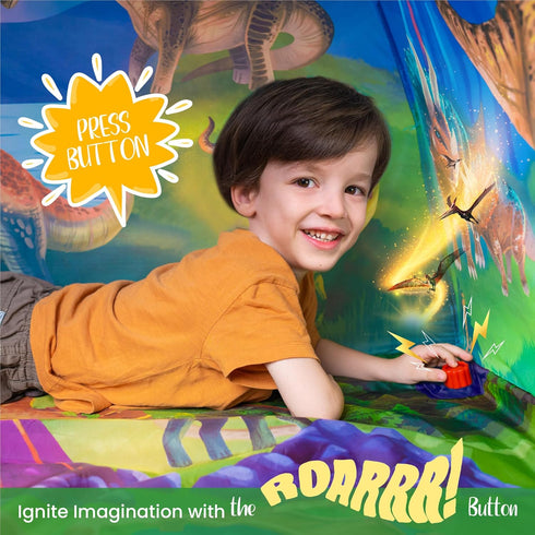 W&O Dino Paradise Super Dome - Dinosaur Tent with Roar Button and LED Lights for Kids Aged 3-12, Indoor & Outdoor Fun