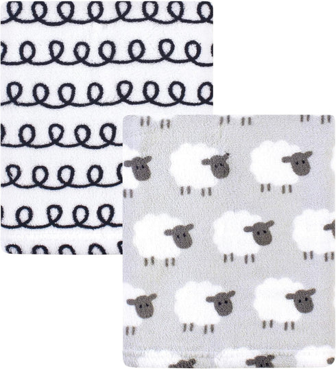 Hudson Baby Unisex Baby Silky Plush and Coral Fleece Blanket, Gray Sheep,