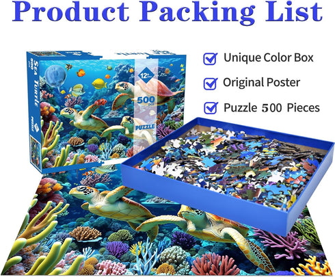 500 Piece Jigsaw Puzzle for Adults -Sea Turtle jigsaw Puzzles 500 Pieces Puzzles for Adults-The Underwater world Finished Size 19.3" x 13.7"