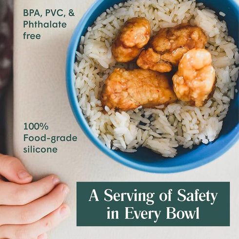 Simka Rose Baby Bowl & Spoon Set, Suction Bowls for Toddler, BPA-Free Silicone, Dishwasher & Microwave Safe (Grey)