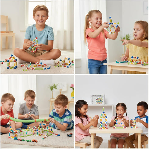 CLNENSOO 85PCS 3+ Extendable Magnetic Toy Montessori Toys for Boys & Girls,STEM Education Building Blocks,Pop Tubes