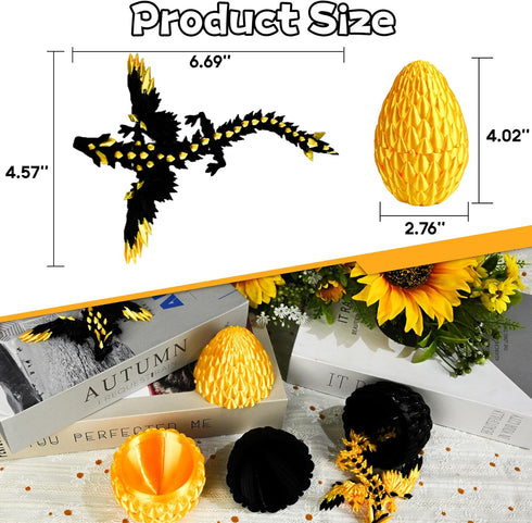 2PCS 3D Impossmaker Printed Dragon Egg with Dragon Inside, Black and Gold Eggs Articulated Fantasy Fidget Toys