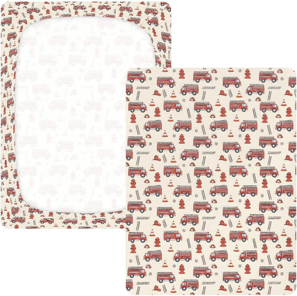 Cotton Crib Sheets for Boys or Girls Fire Truck Pattern, Soft Jersey