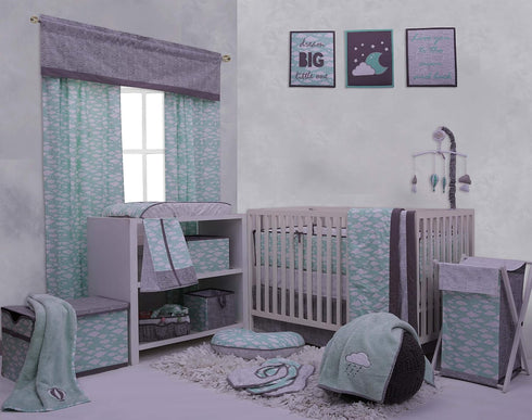 Bacati Clouds in The City Quilted Changing Pad Cover, Mint/Grey