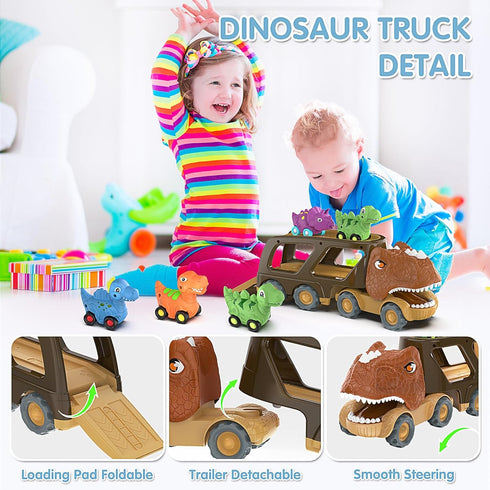 2-4 4 2 3 4 5 Toys,2 3 4 5 Dinosaur Toys for Kids Boys,Dinosaur Car Carrier Truck Toy with Pull Back Dino CarDinosaur