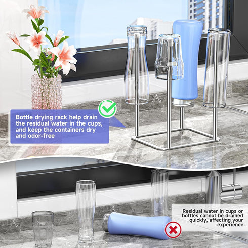 Countertop Water Bottle Drying Rack Reusable Bottle Rack Dryer Kitchen Stand Holder Metal Baby Bottle Drying Rack Water