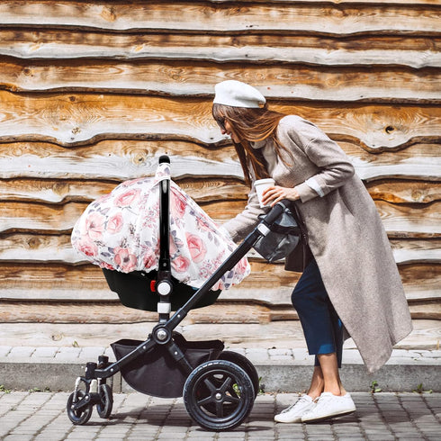 Pink Floral Baby Car Seat Cover & Nursing Pillow Cover for Girls, Winter Edition
