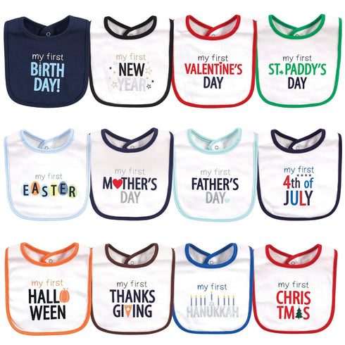 Hudson Baby Unisex Baby Cotton Bibs, Holiday Bold Boy, One Size