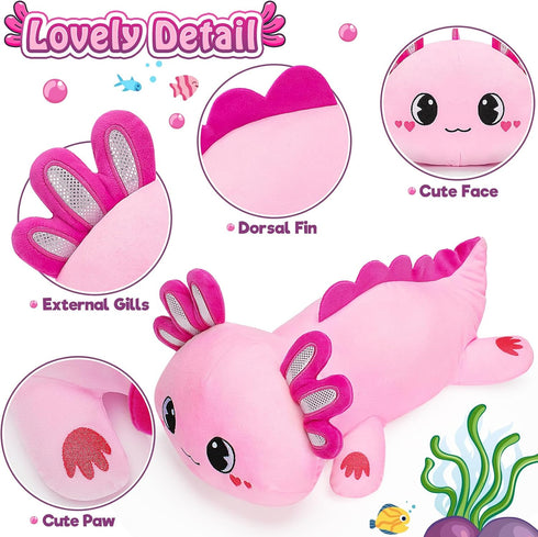 Officygnet Axolotl Plush, 13" Soft Stuffed Animal Toy, Cute Kawaii Plushies for Kids, Pink Axolotl Gift