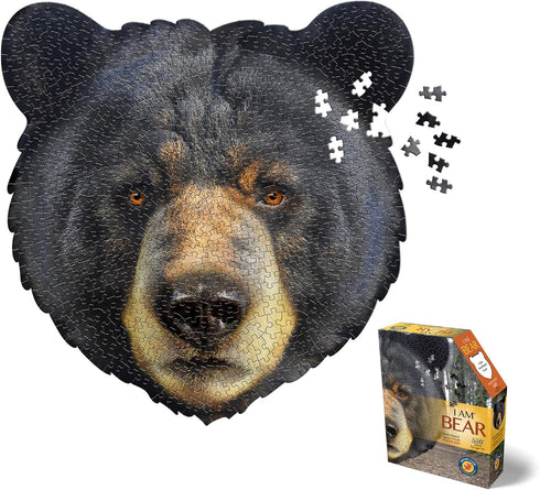 Madd Capp Puzzles - I AM Bear, 550 Pieces, Animal Shaped Jigsaw Puzzle, 27inx26in, Black