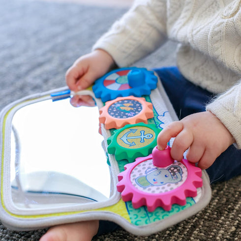 Tummy Infantino Busy Board Mirror & Sensory Discovery Toy Boat for Fine Motor Skill Development with Gears, Beads, High