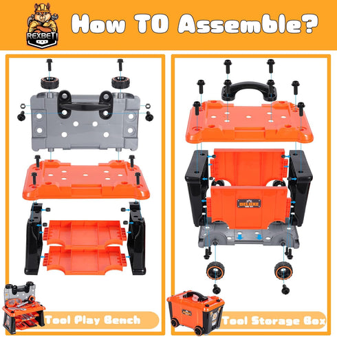Set Set, 3-8 REXBETI Kids Tool with Box and Electronic Toy Drill, Pretend Play Kids Workbench Construction Kits
